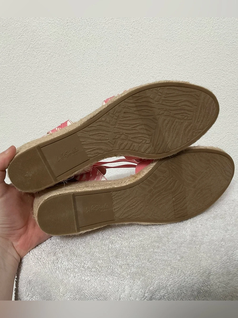 Life Stride Velocity Katrina Pink, White Espadrille Wedge Sandals Size 9.5